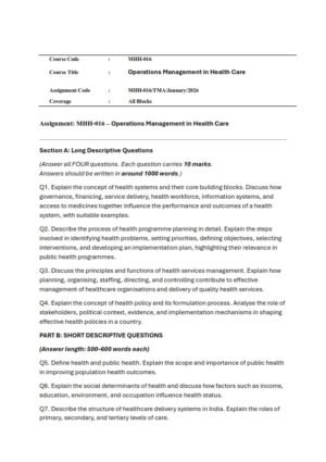IGNOU MHH-016 Solved Assignment Jan-2026 English Medium