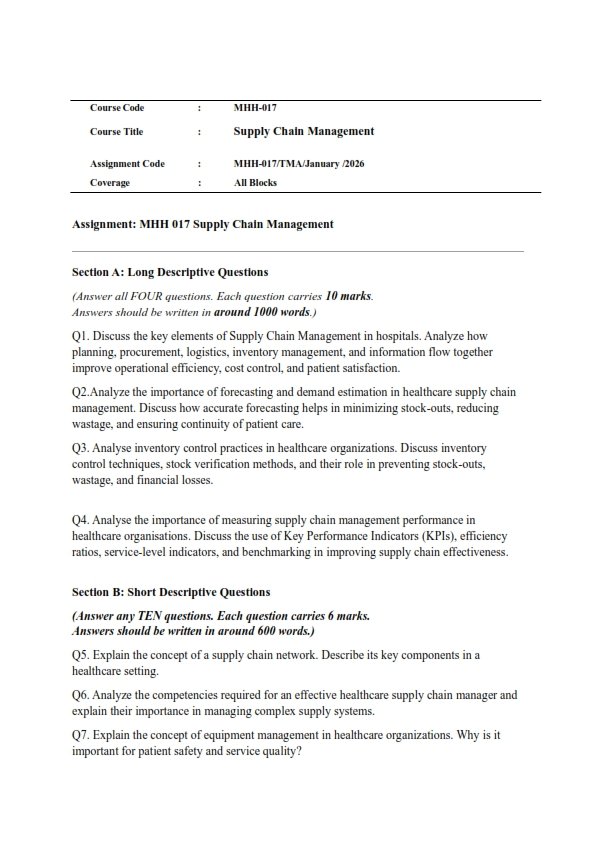 IGNOU MHH-017 Solved Assignment Jan-2026 English Medium