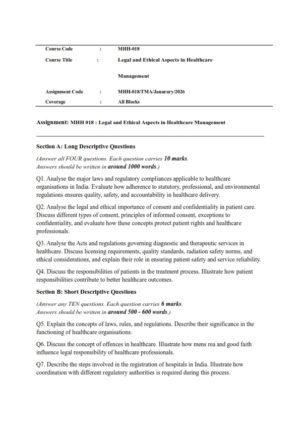 IGNOU MHH-018 Solved Assignment Jan-2026 English Medium