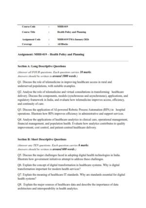 IGNOU MHH-019 Solved Assignment Jan-2026 English Medium