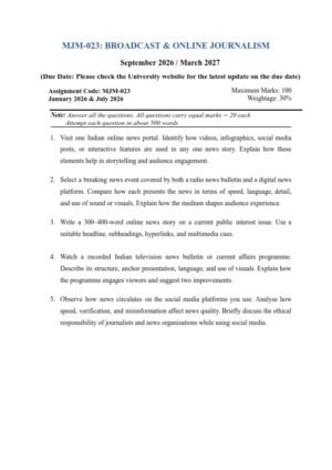 IGNOU MJM-023 Solved Assignment 2026 English Medium