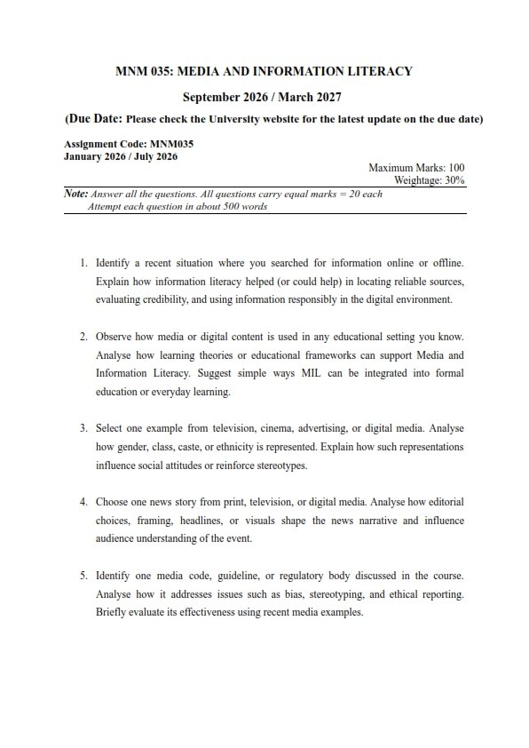 IGNOU MNM-034 Solved Assignment 2026 English Medium