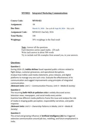 IGNOU MNM-021 Solved Assignment 2026 English Medium