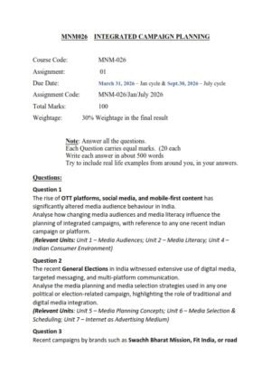 IGNOU MNM-026 Solved Assignment 2026 English Medium