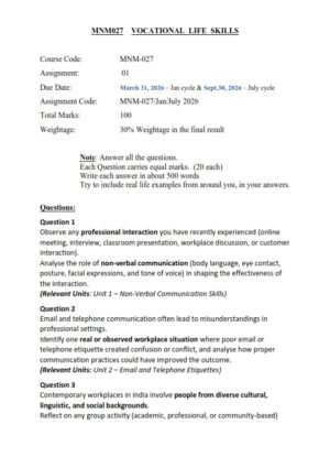 IGNOU MNM-027 Solved Assignment 2026 English Medium