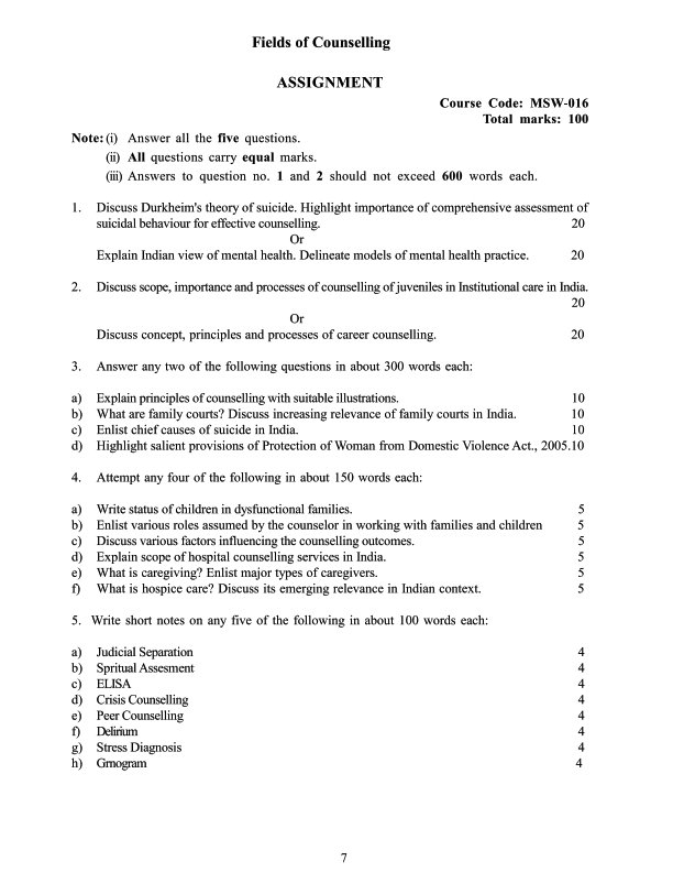 IGNOU MSW-16 Solved Assignment 2025-26 English Medium