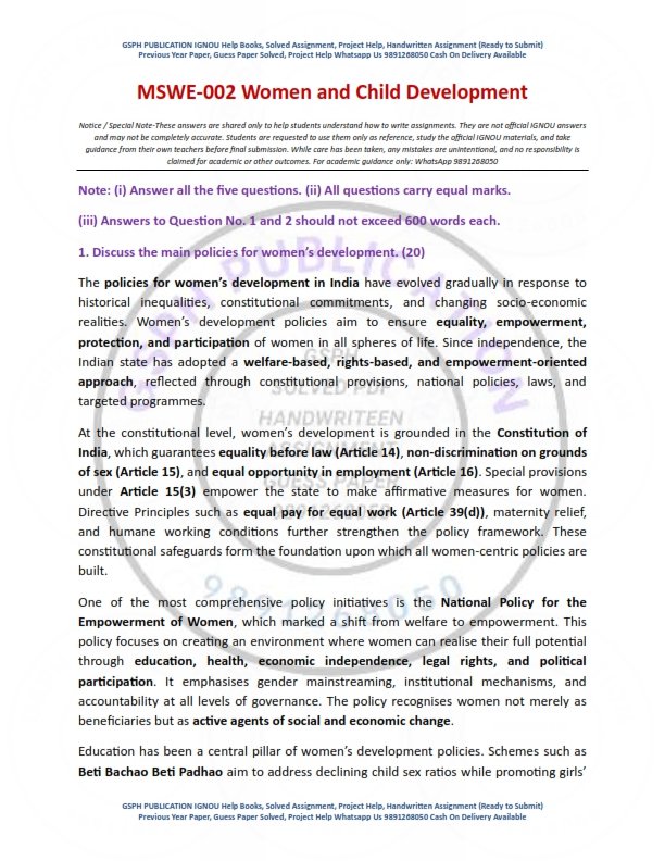 IGNOU MSWE-002 Solved Assignment 2025-26 English Medium