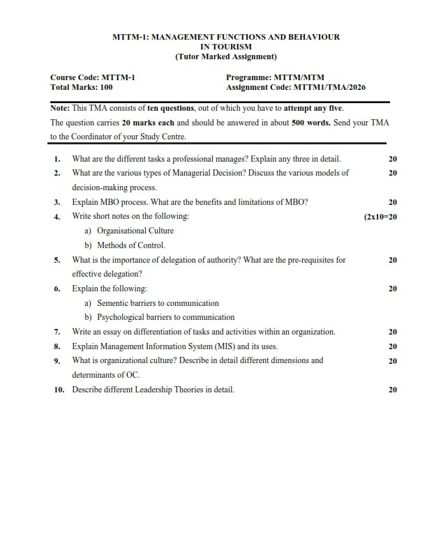 IGNOU MTTM-01 Solved Assignment 2026 English Medium