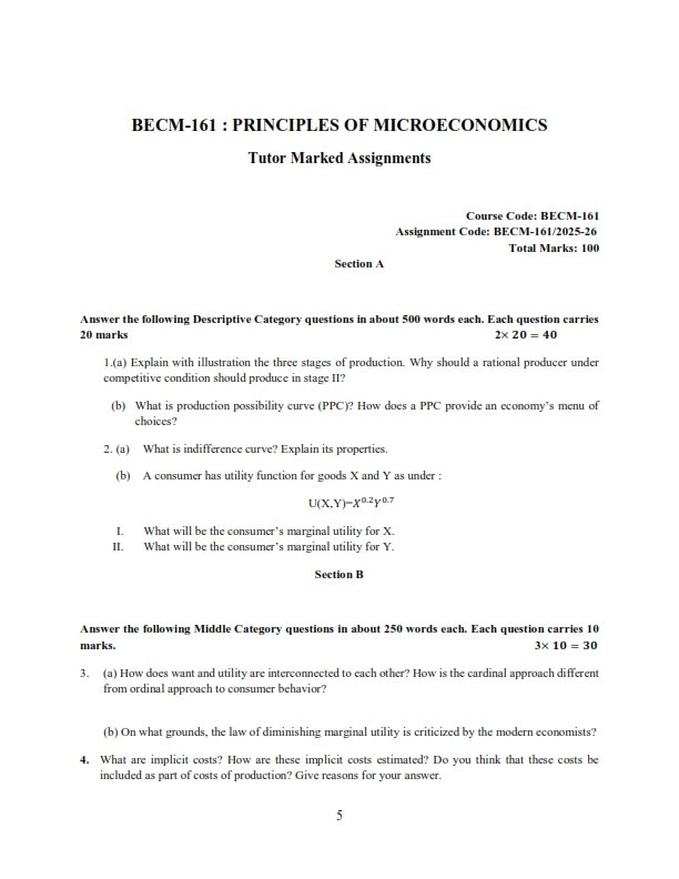 IGNOU BECM-161 Solved Assignment 2025-26 English Medium