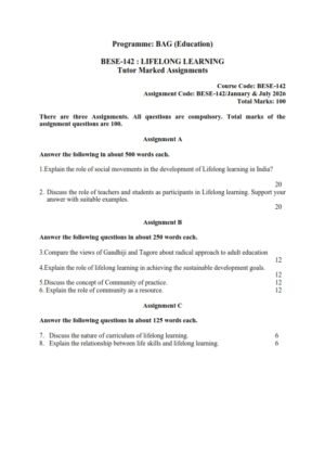 IGNOU BESE-142 Solved Assignment 2026 English Medium