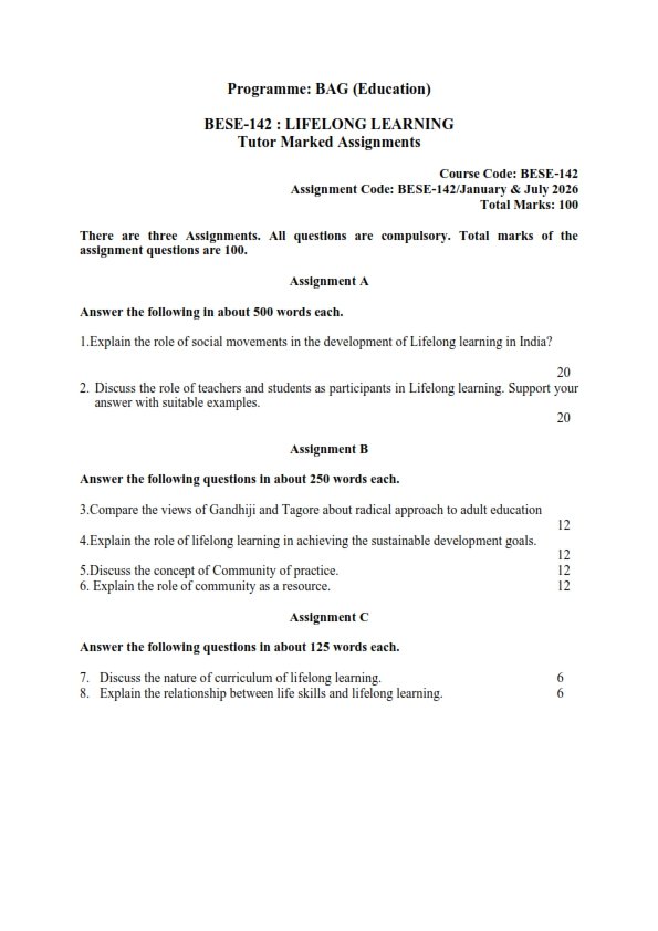 IGNOU BESE-142 Solved Assignment 2026 English Medium