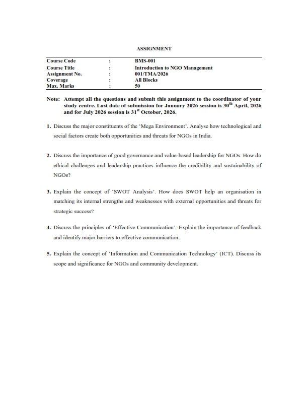 IGNOU BMS-01 Solved Assignment 2026 English Medium