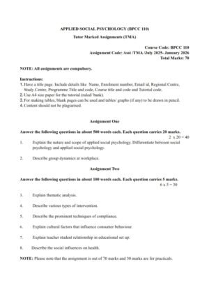 IGNOU BPCC-110 Solved Assignment 2025-26 English Medium