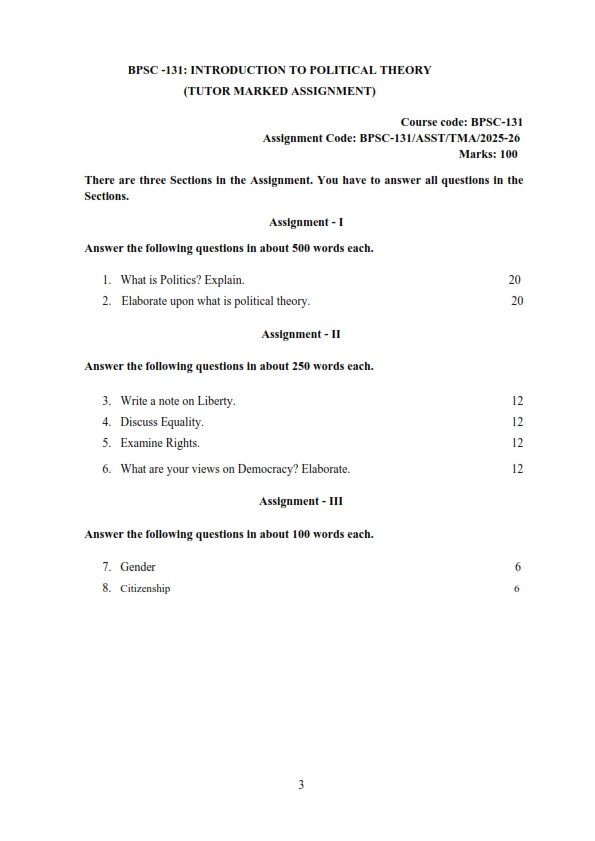 IGNOU BPSC-131 Solved Assignment 2025-26 English Medium