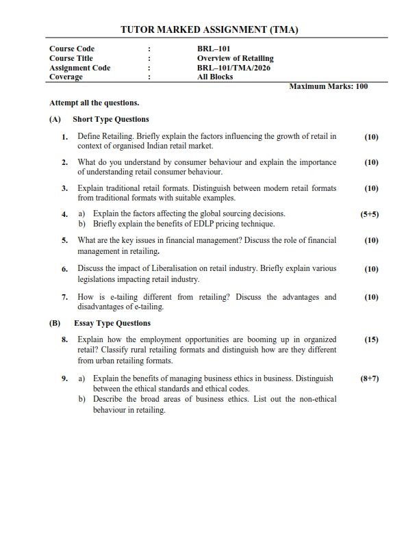 IGNOU BRL-101 Solved Assignment 2026 English Medium