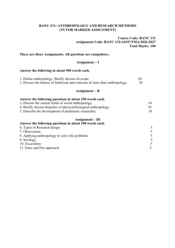 IGNOU BANC-131 Solved Assignment 2026-27 English Medium