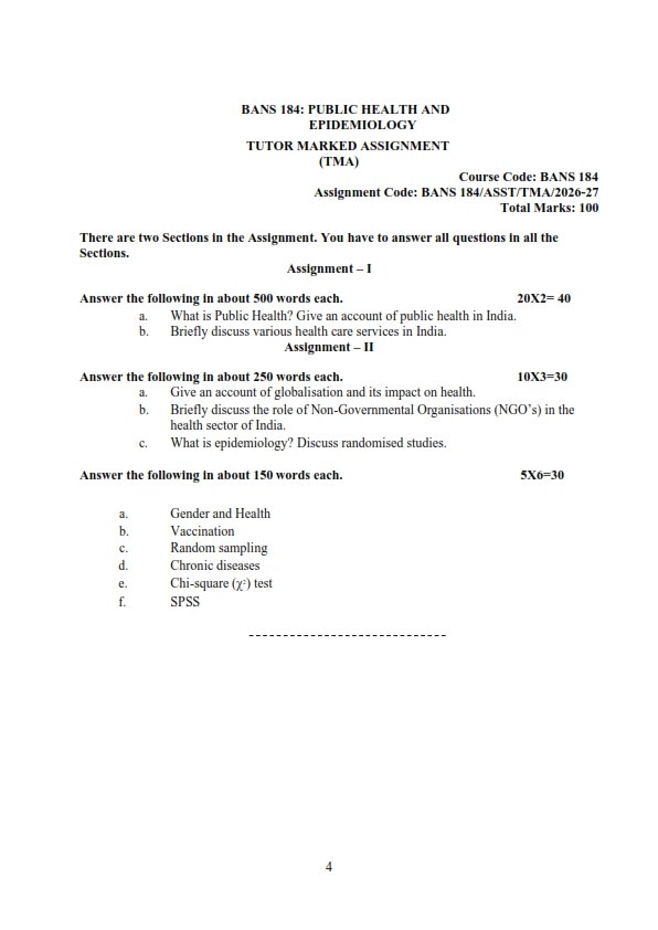 IGNOU BANS-184 Solved Assignment 2026-27 English Medium