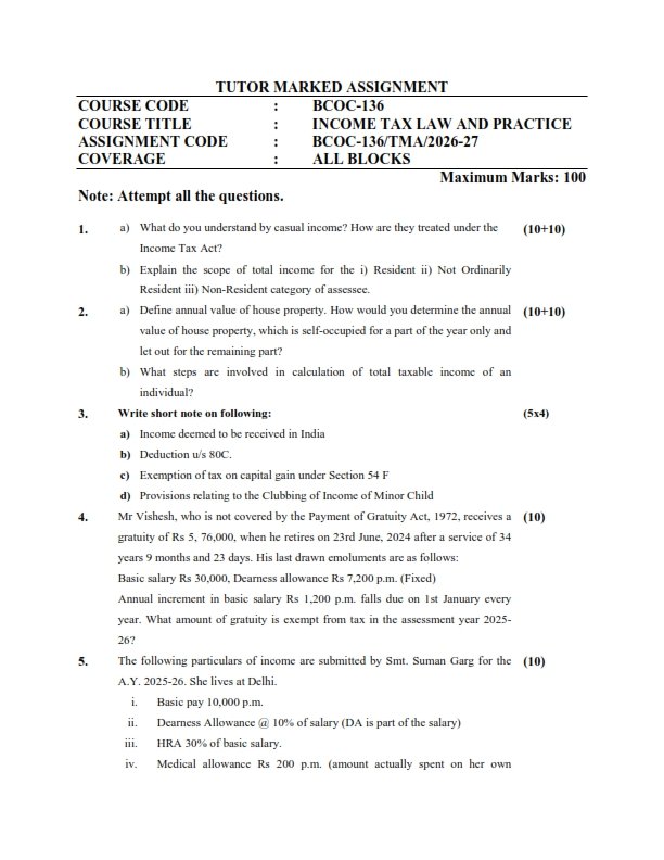 IGNOU BCOC-136 Solved Assignment 2026-27 English Medium