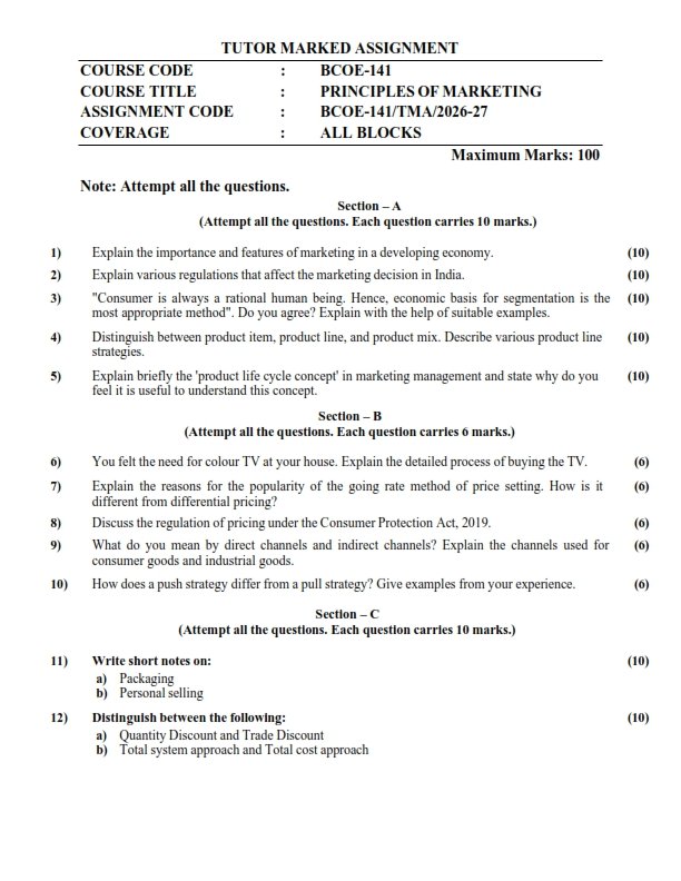 IGNOU BCOE-141 Solved Assignment 2026-27 English Medium