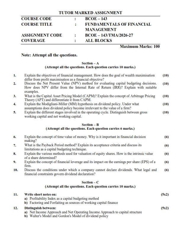 IGNOU BCOE-143 Solved Assignment 2026-27 English Medium