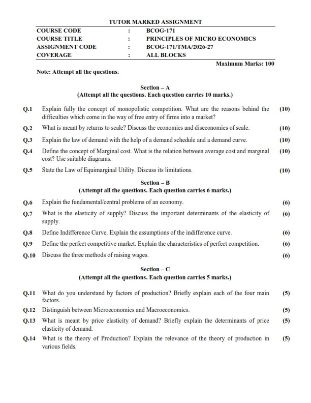 IGNOU BCOG-171 Solved Assignment 2026-27 English Medium