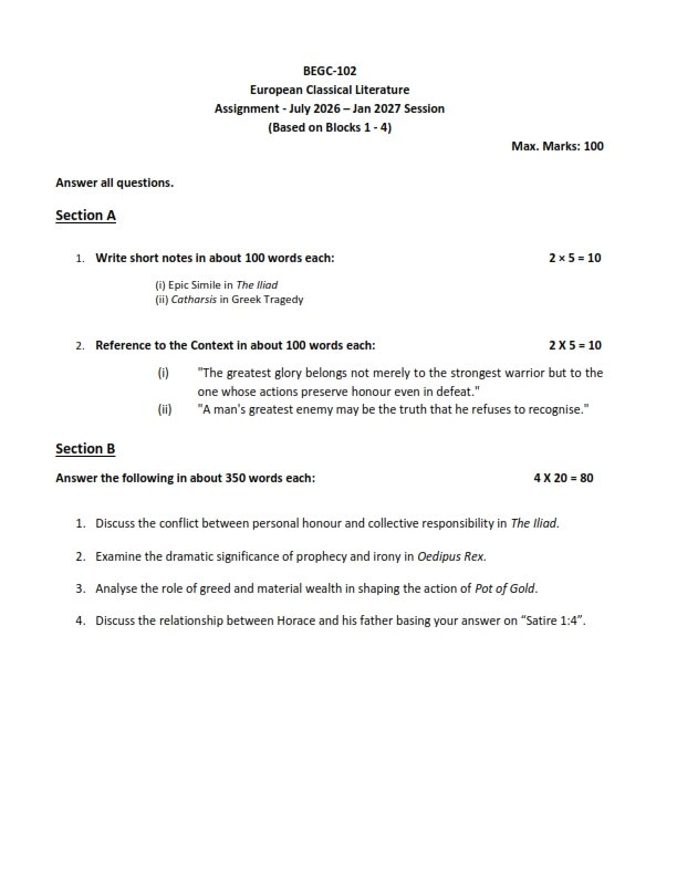 IGNOU BEGC-102 Solved Assignment 2026-27 English Medium