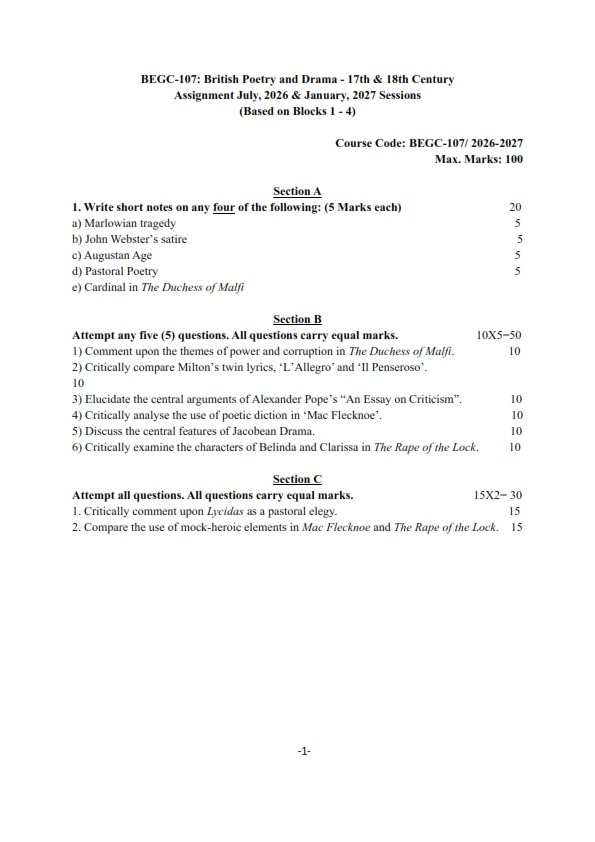 IGNOU BEGC-107 Solved Assignment 2026-27 English Medium