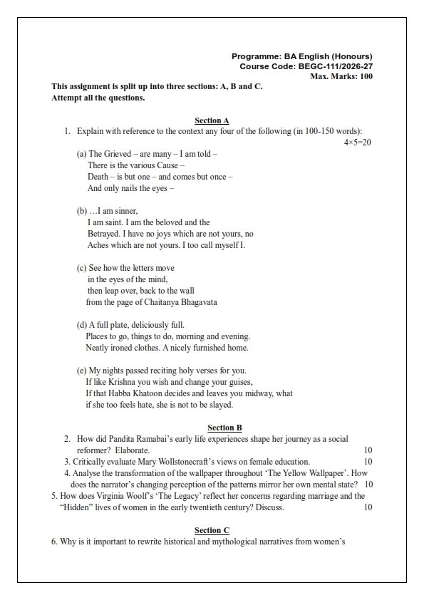 IGNOU BEGC-111 Solved Assignment 2026-27 English Medium