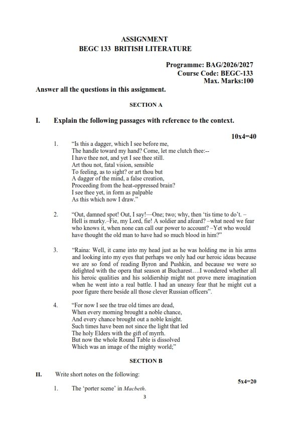 IGNOU BEGC-133 Solved Assignment 2026-27 English Medium