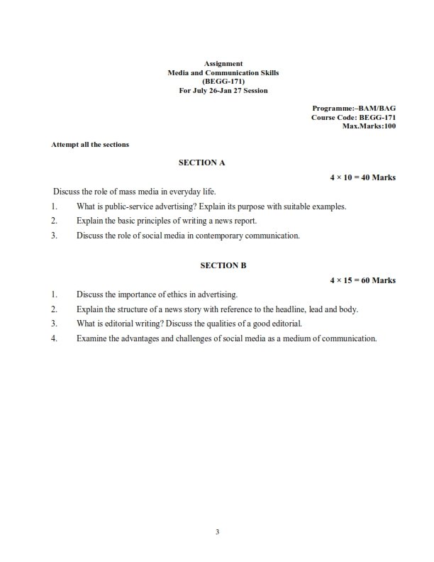 IGNOU BEGG-171 Solved Assignment 2026-27 English Medium