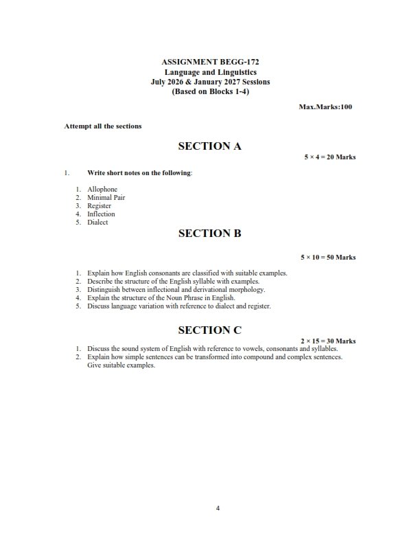 IGNOU BEGG-172 Solved Assignment 2026-27 English Medium