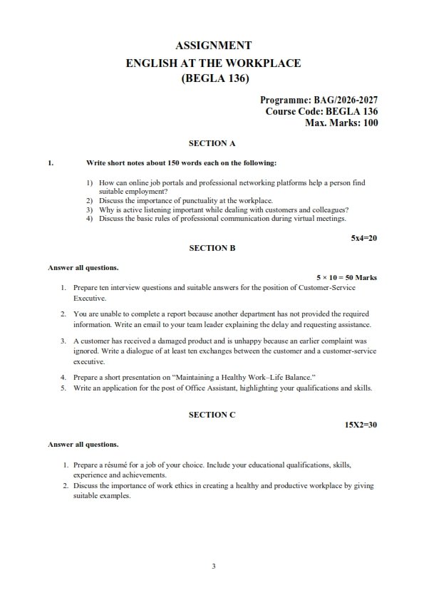 IGNOU BEGLA-136 Solved Assignment 2026-27 English Medium