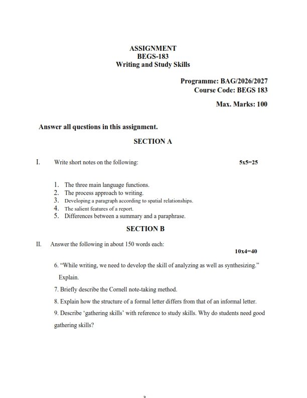 IGNOU BEGS-183 Solved Assignment 2026-27 English Medium