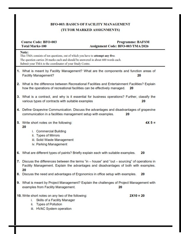 IGNOU BFO-03 Solved Assignment 2026 English Medium