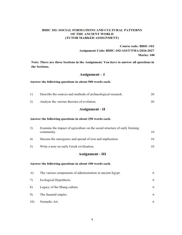 IGNOU BHIC-102 Solved Assignment 2026-27 English Medium