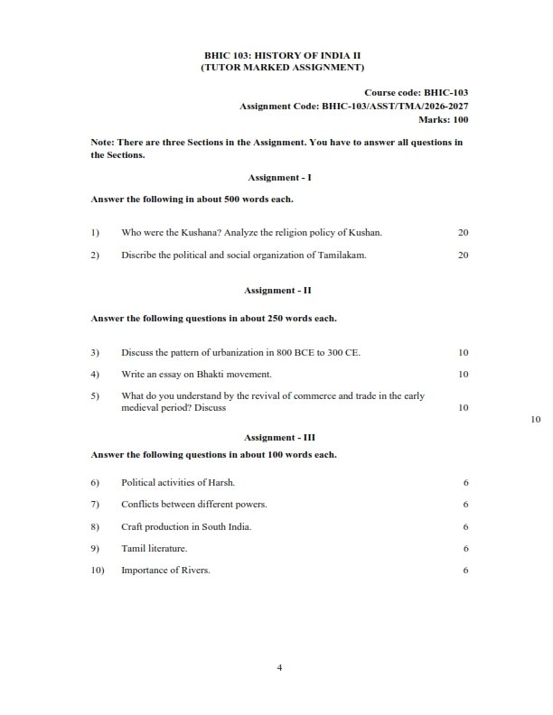 IGNOU BHIC-103 Solved Assignment 2026-27 English Medium
