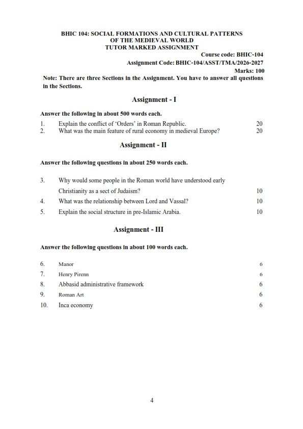 IGNOU BHIC-104 Solved Assignment 2026-27 English Medium