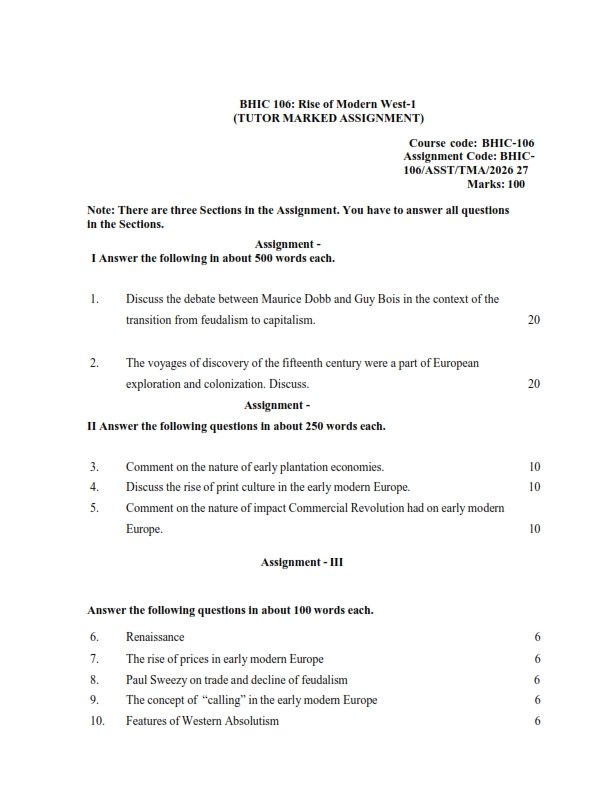 IGNOU BHIC-106 Solved Assignment 2026-27 English Medium