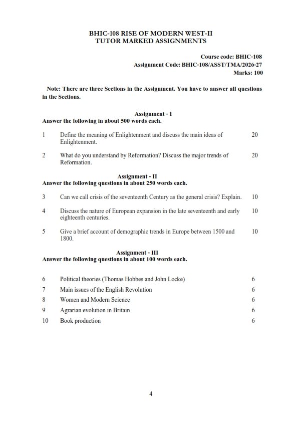 IGNOU BHIC-108 Solved Assignment 2026-27 English Medium