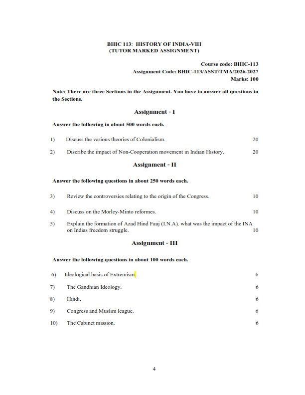 IGNOU BHIC-113 Solved Assignment 2026-27 English Medium
