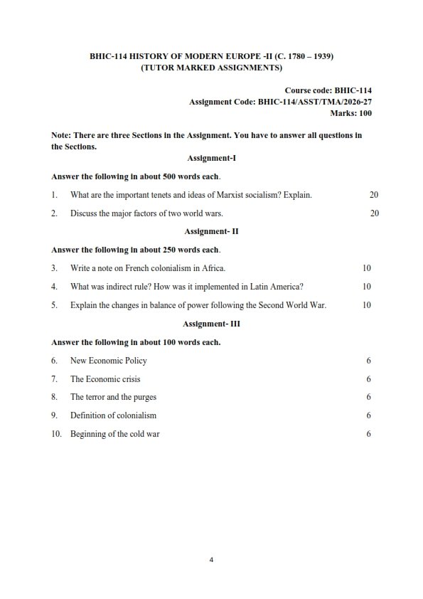 IGNOU BHIC-114 Solved Assignment 2026-27 English Medium