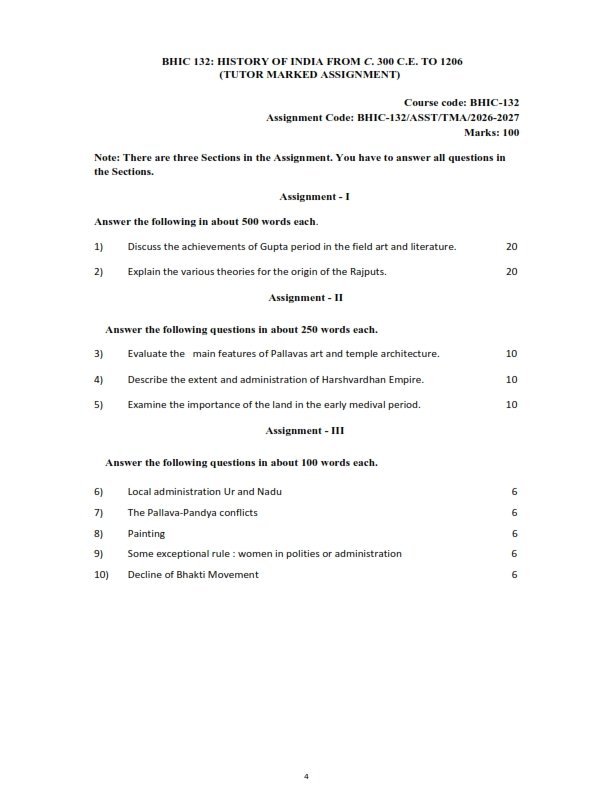 IGNOU BHIC-132 Solved Assignment 2026-27 English Medium