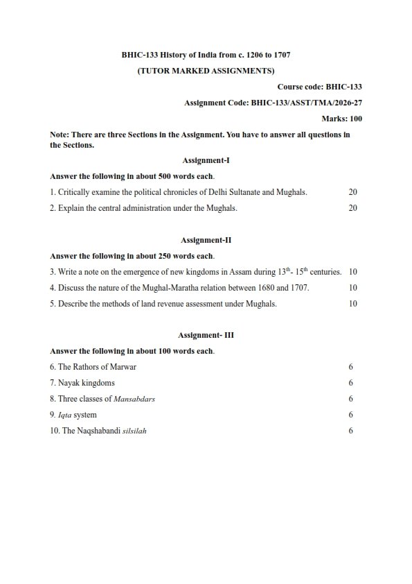 IGNOU BHIC-133 Solved Assignment 2026-27 English Medium