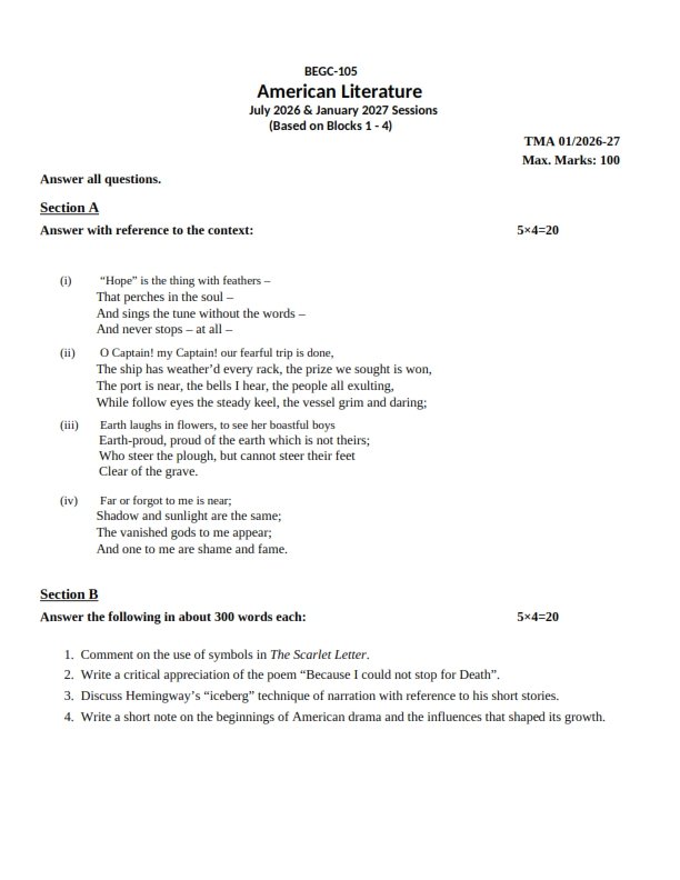 IGNOU BEGC-105 Solved Assignment 2026-27 English Medium