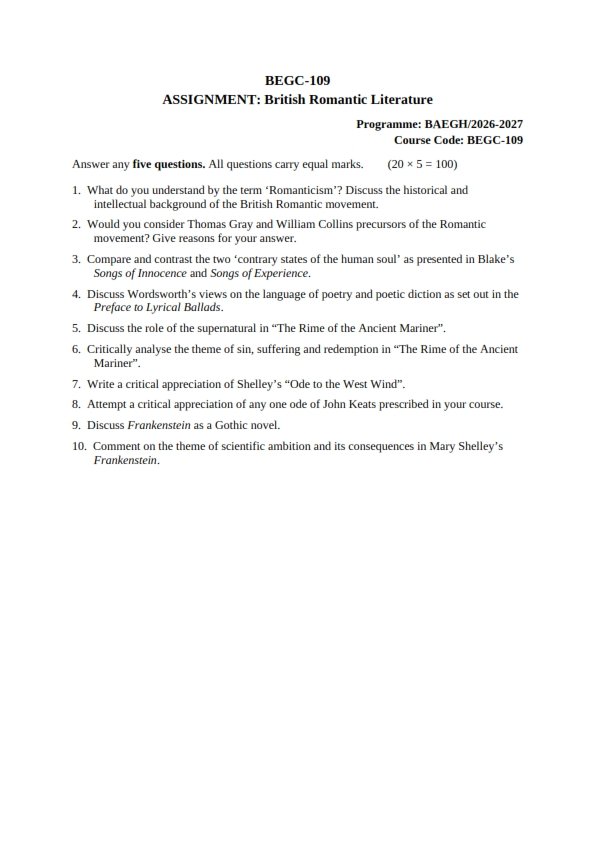 IGNOU BEGC-109 Solved Assignment 2026-27 English Medium