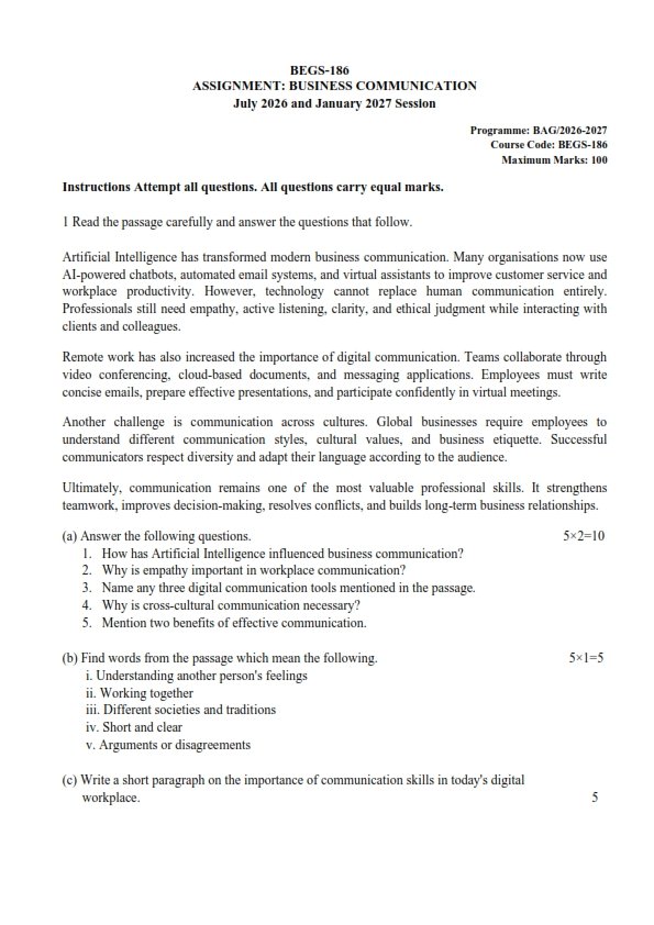 IGNOU BEGS-186 Solved Assignment 2026-27 English Medium