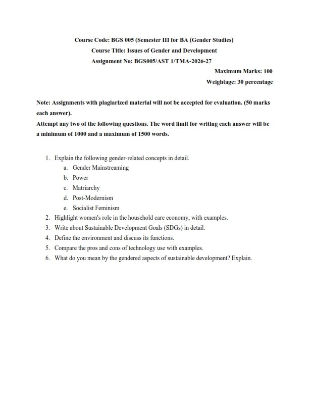 IGNOU BGS-05 Solved Assignment 2026-27 English Medium