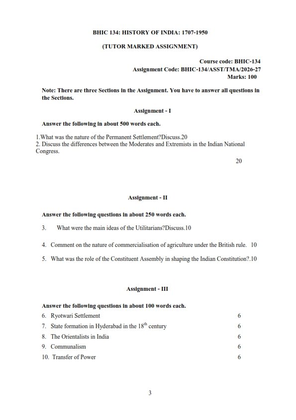 IGNOU BHIC-134 Solved Assignment 2026-27 English Medium