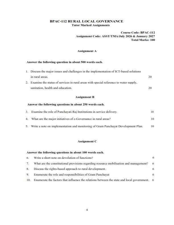 IGNOU BPAC-112 Solved Assignment 2026-27 English Medium