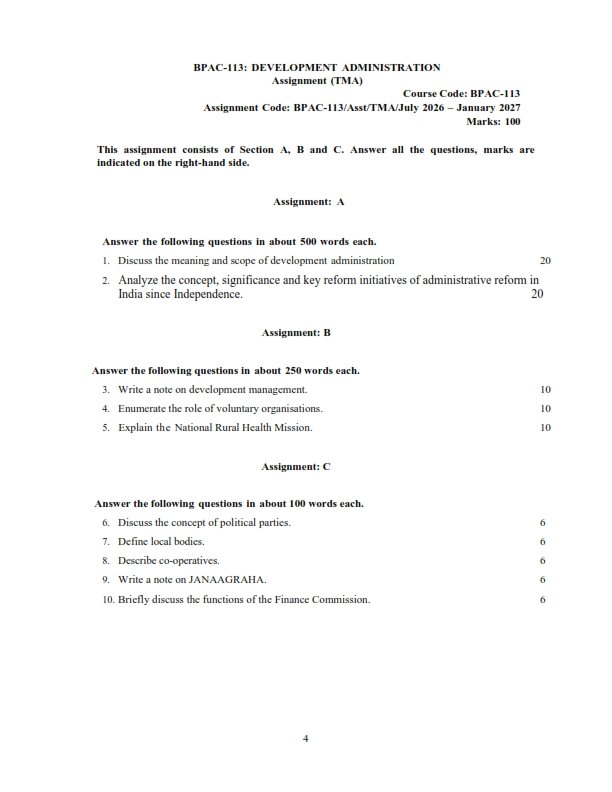 IGNOU BPAC-113 Solved Assignment 2026-27 English Medium